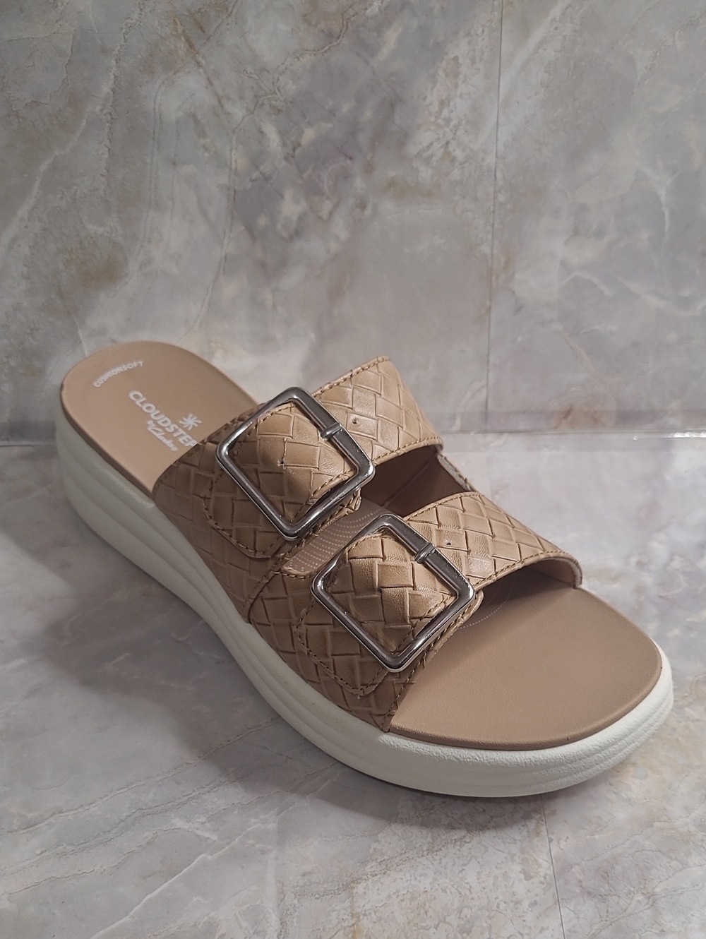 Clarks Cloudsteppers Drift Buckle Sandal Wedges Brown